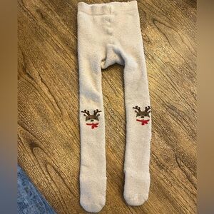 Girls thick warm fleece lined stockings 3/4T tights Christmas with reindeers